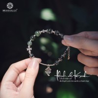 Lắc Tay Mân Côi Đá Thạch Anh Tóc Xanh 8mm Charm Bạc